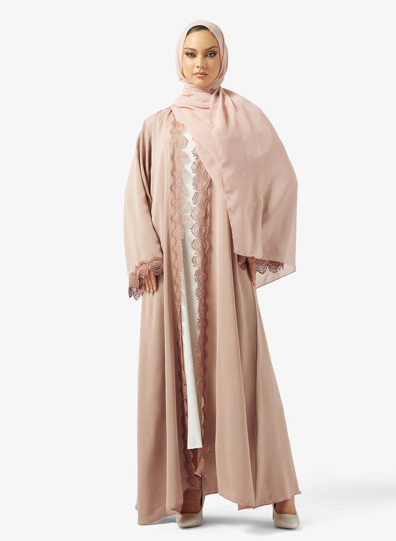 hayas closet Lace detail Abaya With Sheila - Image 1